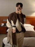 Knitted Sweaters Men Autumn Geometric Stylish Warm Leisure Korean Style Streetwear Temperament Classic Advanced Aesthetic