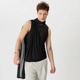 Men Tank Tops Mesh Transparent Solid Turtleneck Sleeveless Male Vests Summer Streetwear Fashion Casual Men Clothing