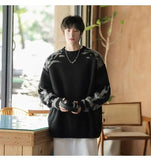 Korean street style men and women trendy personality contrasting color round neck sweater couple winter loose casual knitted top