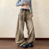 Baggy Jeans Men Distressed Wash Cargo Trousers Streetwear Wide Leg Drop Croch Hip Hop Joggers with Big Pockets for Teen Boys