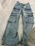 American style trendy retro multi pocket denim workwear pants men and women summer new popular washed wide leg casual pants y2k