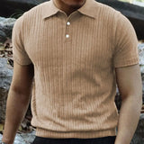 Summer Knit Men's Polo Shirt Business Casual Striped Lapel Short Sleeve Henry Shirt T-shirt Comfortable Men's Clothing