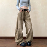 Baggy Jeans Men Distressed Wash Cargo Trousers Streetwear Wide Leg Drop Croch Hip Hop Joggers with Big Pockets for Teen Boys