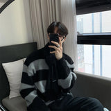 Men's Knitted Drooping Striped Sweater Light Luxury Pullover Casual Loose O Neck Solid Color Long Sleeve Korean Popular Knitwear