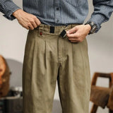 Japanese Vintage Amikaki Workwear Pants Men Spring Autumn Straight Casual Trousers Gentlemen Green Tough Rough Pants Old School
