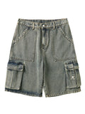 Summer Denim Cargo Shorts Men Flap Pockets Wide Leg Baggy Jeans Shorts Big Size 8XL 7XL 6XL Loose Fit Straight Jean Short Male