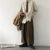 Men Vintage Set Spring Autumn Couple Casual Suits New Stripe Loose Long Sleeve Shirt+High Street Wide Leg Pants Two Piece Set