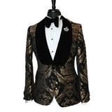 Floral Male Blazer for Men Suit Slim Fit Shawl Lapel Velvet Smoking Jacket 1 Piece Jacquard Fashion Coat