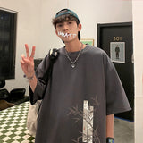 Men's Cotton Oversized Bamboo T-shirt Printed Loose Tops Tshirts Men Clothing Breathable Casual Short Sleeve Tees Streetwear