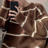 New Korean Trendy Men Sweater Light Luxury Knitted Drooping Stripe O Neck Long Sleeve Pullover Casual High Street Knitwear M-3XL