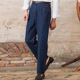 Luxury Naples Slim High Waist Denim Pants Fashion Navy American Retro Premium Elegant Jeans Men's Leisure Commuting Trousers
