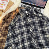 Plaid Shirts Men Preppy Summer Thin Harajuku Breath Baggy Korean Fashion Vintage Clothes Camisas De Hombre Handsome All-match