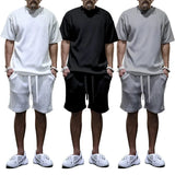 Summer High Quality Men's Clothing Japanese And Korean Style Loose Large Size Cool Casual Short Sleeve Shorts Two-piece Set