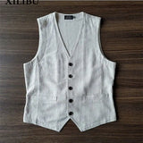 Simple Vintage Vest Summer Retro Men's Button Waistcoat Vest Grey Stylish Slim Casual Cotton Linen High-end Sleeveless Blazer