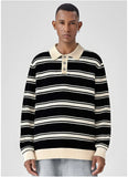 New American Trendy Men Polo Neck Sweater Light Luxury Striped Knit Long Sleeve Pullover Tops High Quality Loose Knitwear M-3XL