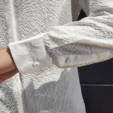 New Men Fashion Seersucker Shirts Long Sleeve Stand Collar Casual Drapped Solid Color Button-down Cardigan Japanese Style Tops