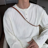 New Japanese Fashion Men Henry Collar T-shirt Light Luxury Solid Color Long Sleeve Tops Leisure Light Business Basic Shirt M-3XL