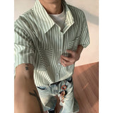 Summer Short Sleeved Shirt Men Fashion Pocket Casual Shirt Men Streetwear Korean Loose Black Striped Shirt Mens Plus Size 5XL