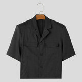 Men Blazer Solid Color Lapel Short Sleeve Button Pockets Casual Suits Men Streetwear Fashion Leisure Blazer S-5XL