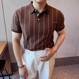 New Slim Men Polo Shirt Leisure Luxury High Quality Knit Tops Business T-shirt Fashion Breathable Buttoned Short Sleeve Knitwear