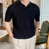 Casual Mens Short Sleeve Slim Polo Shirt Summer Fashion Solid Color Lapel Knit Polos Men Shirts Vintage Knitting Pullovers