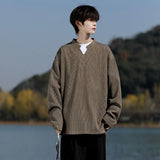 Long Sleeve V-Neck T-Shirt mens Solid Color Spring  Casual Basic Top  Plain Tee Shirt Breathable Comfort Stretch Soft plus size
