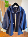 Classic High-end Hooded Windbreaker Women Spring Autumn Style 2025 New Loose Versatile Trendy Hooded Mid-length Jacket