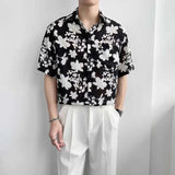 Summer Short Sleeved Shirt Men Slim Fit Fashion Printed Casual Shirt Men Korean Casual Flower Shirt Mens Ice Silk Shirts M-2XL