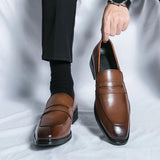 Ripe young men's simple genuine leather loafers elegant business fashion black formal luxury one foot casual office shoes