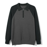 New American Chic Men Polo Sweater Luxury Trendy Business Zip-up Knit Solid Color Pullover Leisure Slim-fit Long Sleeve Knitwear