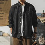 Autumn New Men's Long Sleeve Denim Shirt Classic Black Blue Loose Lapel Collar Coats Fashion Korean High Street Male Clothes Top