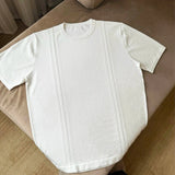 New Fashion Men Business Tops Light Luxury Leisure Knitted O Neck T-shirts for Man Popular Cleanfit Style Short Sleeve Knitwear