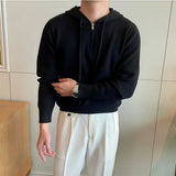 New British Leisure Men's Hooded Sweater Trendy Zip-up Preppy Style Slim-fit Long Sleeve Hoodies Casual Vintage Warmth Knitwear