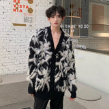 Korean Style Men's Cardigan V-neck Single Breasted Casual Sweaters Loose Patchwork Contrast Color Male Knits New Top