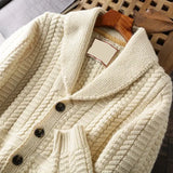Men's Cardigan Sweater Autumn Winter Thickened Casual Coat Solid Color Long Sleeves Single-breasted Pockets Knitted Sweaters
