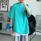 Men's Clothing Oversized Fashionable Street Casual Man Young Style Loose Solid Color Pullovers Round Neck Handsome T-Shirts