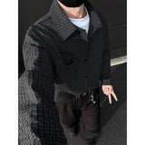 Black White Long-sleeved Shirt Men Fashion Social Mens Dress Shirt Korean Loose Casual bubble Shirts Mens summer trend