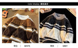 American autumn and winter street fashion personalized jacquard round neck pullover for couples loose retro color blocked knit