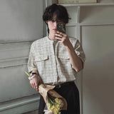 Korean Elegant Short-sleeved Shirt Men's Summer Loose Casual Shirt Korean Commuter Striped Round Neck Cardigan Chic