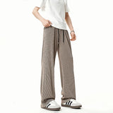 Summer Casual Pants Men Fashion Brown Straight Pants Men Streetwear Hip-hop Loose Ice Silk Trousers Mens Pleated Pants