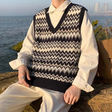 Striped Knitted Sweater Vest Men Ulzzang Soft Loose Casual All-match Harajuku Handsome Stretchy Vintage Sleeveless Streetwear