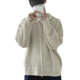 Fall Winter Men Cardigan Jacket Hip Hop Hollow Out Hooded Sweater Zipper Solid Color Cardigan Male Coat