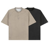 Cotton Breathable Buttoned Crew Neck Tshirt men Casual Comfort Lightweight Fashion Tee Top Basic Menswear Classic Plain tShirt