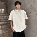 Summer Men's Tees Round Neck Contrast Color Shoulder Padded T-shirts Short Sleeve Simple Versatile Loose Male Tops