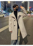 New 2025 Autumn Winter Men Imitation Wool Overcoat Stand Collar Mid Long Single Breasted Windproof Warm Coat Fashion Outerwear