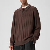 New British Retro Men Polo Neck Sweater Light Luxury Knit Loose Long Sleeve Pullover Casual Solid Color Premium Knitwear M-3XL