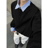 Spring Lapel Hoodie Men Fashion Casual Sweatshirt Men Streetwear Korean Loose Pullover Hoodie Mens Fake Two Pieces Hoody