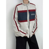 Retro Contrast Jacket Motorcycle Suit Suede Stand Collar Jacket Men's High-end Outdoor Niche Bomber Jacket Baseball Uniform Suit