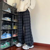 Autumn Woolen Pants Men Fashion Retro Casual Plaid Pants Men Streetwear Hip-hop Loose Wide Leg Pants Mens Vintage Trousers