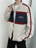 Retro Contrast Jacket Motorcycle Suit Suede Stand Collar Jacket Men's High-end Outdoor Niche Bomber Jacket Baseball Uniform Suit